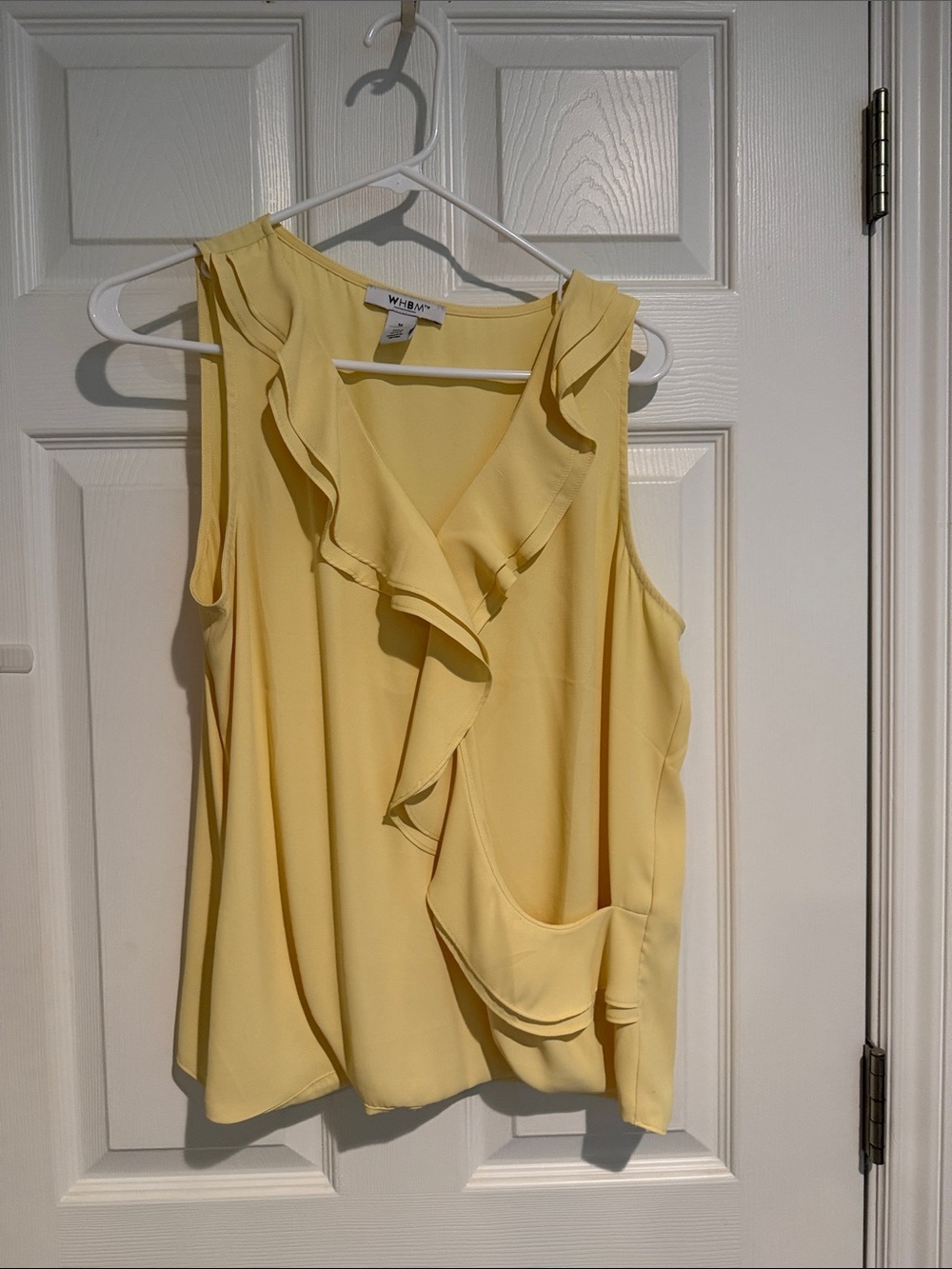 White House Black Market Pale Yellow Ruffle V-Neck Sleeveless Camisole